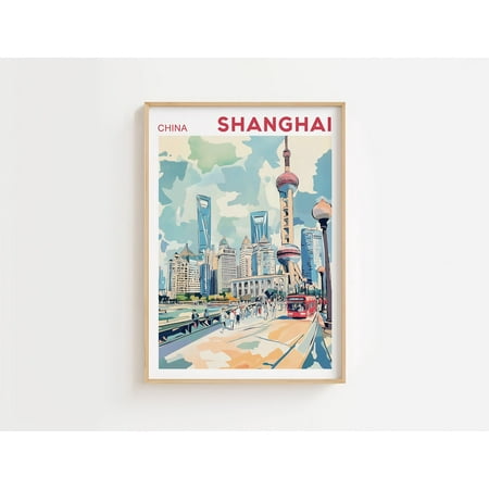 Shanghai Travel Poster China Wall Art Asia Travel Gifts Art Vintage Shanghai Wall Decor Trendy City S907, Unframed Poster Size 8x12
