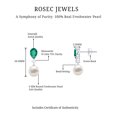 thumbnail image 5 of Rosec Jewels Freshwater Pearl Drop Earrings with Lab Grown Emerald and Moissanite - AAA Grade, 10K White Gold, 5 of 6