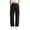 Black, variant on Womens Minimalist Cargo Wide Leg Sweatpants Elastic Drawstring Waist Dual Single Flap Pockets Smooth Soft Knit Straight Loose Fit Solid Color Everyday Athletic Trousers