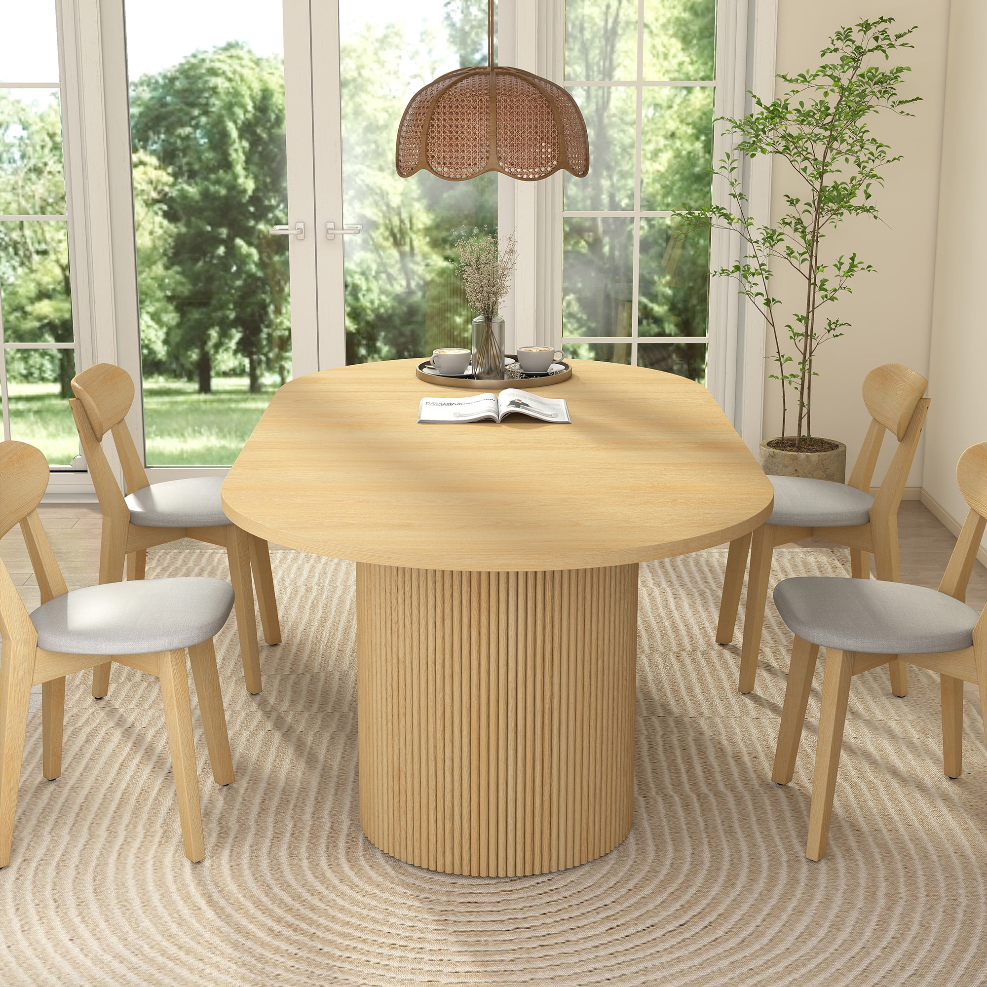 Weselon 78" Extendable Dining Table for 6-8, Modern Oval Kitchen Table with Roman Column Table Leg, Large Oval Solid Wood Table, Dining Room Table,Oak