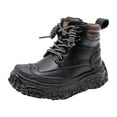 thumbnail image 5 of Boys Snow Boots Chunky Platform High Top Winter Hiking Booties Lace up Side Zipper Waterproof Leather Sneakers Black 3.5 Big Kid, 5 of 6