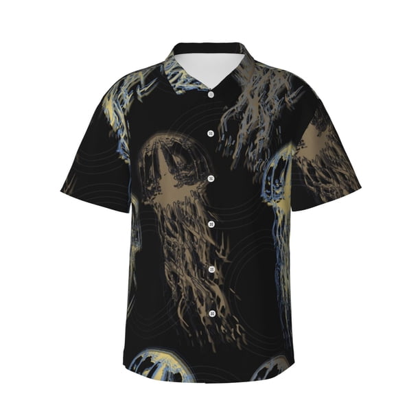 Balery Jellyfish Camisas hawaianas de manga corta para hombre, camisas playeras de corte holgado, camisas de vacaciones con botones,XX-Large
