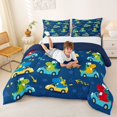 thumbnail image 3 of Metsweet Cartoon Dinosaur Full Size Comforter Sets 3-Piece, Car Theme Bedding Comforter Set, Blue Yellow Red,Navy Blue Reversible,1 Comforter and 2 Pillowcases, 3 of 6