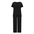 thumbnail image 5 of under $5 JINMGG Two Piece Outfits Women, 2026 Fashion Fall Women's Summer Suit Fashion Short Sleeve Solid Color Trousers Casual Two-Piece Suit Black S, 5 of 7