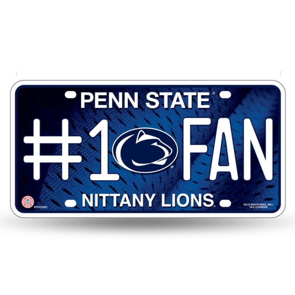 Penn St NCAA #1 Fan Metal License Plate Tag - Number One! Let's Go!!