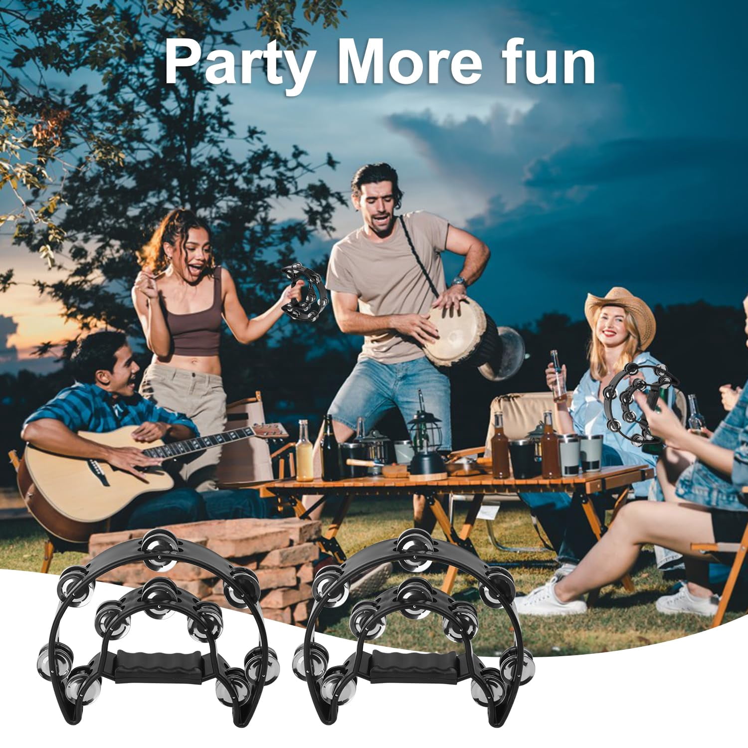 6 Pack Double Row Tambourine - 9.06 Inch Professional Handheld 20 Metal Jingles  Half Moon Musical Plastic Tambourines For Adults Music Lovers And Performers