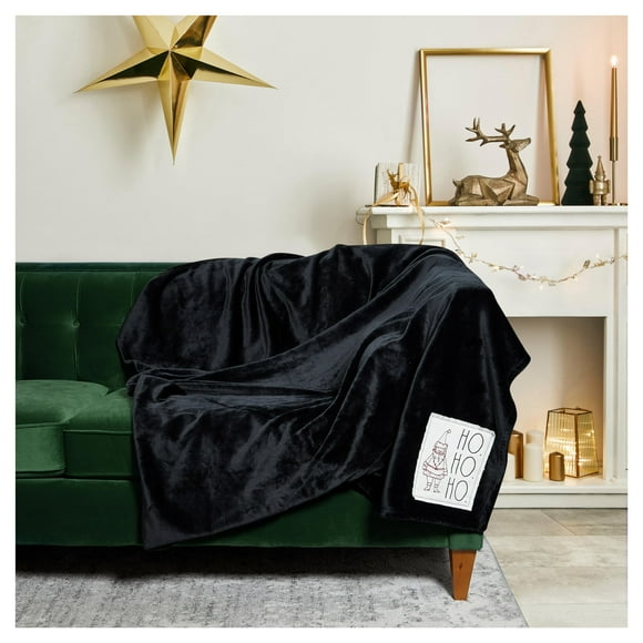 Rae Dunn Couverture Jetée - Douce, Couvertures Décoratives pour Lit Ou Canapé, Jetés Confortables pour Canapé, Jeté en Peluche Doux Brodé HO. HO., 50 Pouces x 70 Pouces