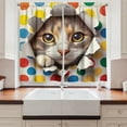 thumbnail image 3 of Ambesonne Cat Kitchen Curtains, Mischief Kitty Peaking Dots, 55"x24", Multicolor, 3 of 3