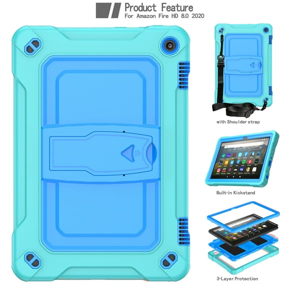 Shockproof Case for All-New Fire HD 8 (2020), Hard Plastic Protector Adjustable Stand Protective Kids Proof Cover Case for All-New Kindle Fire HD 8 /Fire HD 8 Plus (10th Generation Release in 2020)