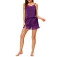 thumbnail image 2 of INSPIRE CHIC Women's Satin Pajama Sets Lace Trim Cami Tops with Shorts 2 Pcs Silky Lounge Sets L Purple, 2 of 6