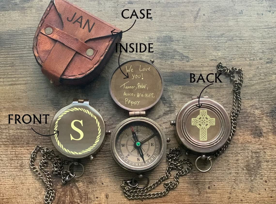 Personalized Vintage Compass - Custom Engraved Compass with Optional Wooden Gift Box or Leather Case - Unique gift for Graduation, Christmas, Retirement, Baptism, Promotion, and Holy Communion