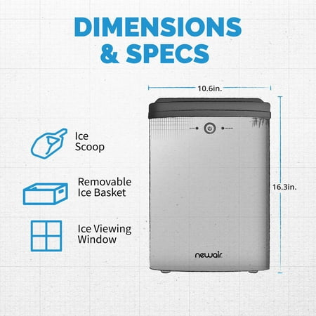 NewAir - 40 lb Portable Ice Maker with Nugget Ice Production - Stainless steel