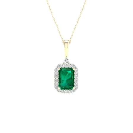 Imperial Gems 10K Yellow Gold Lab Created Emerald 1/8 CT TW Diamond Halo (Best Lab Created Emeralds)