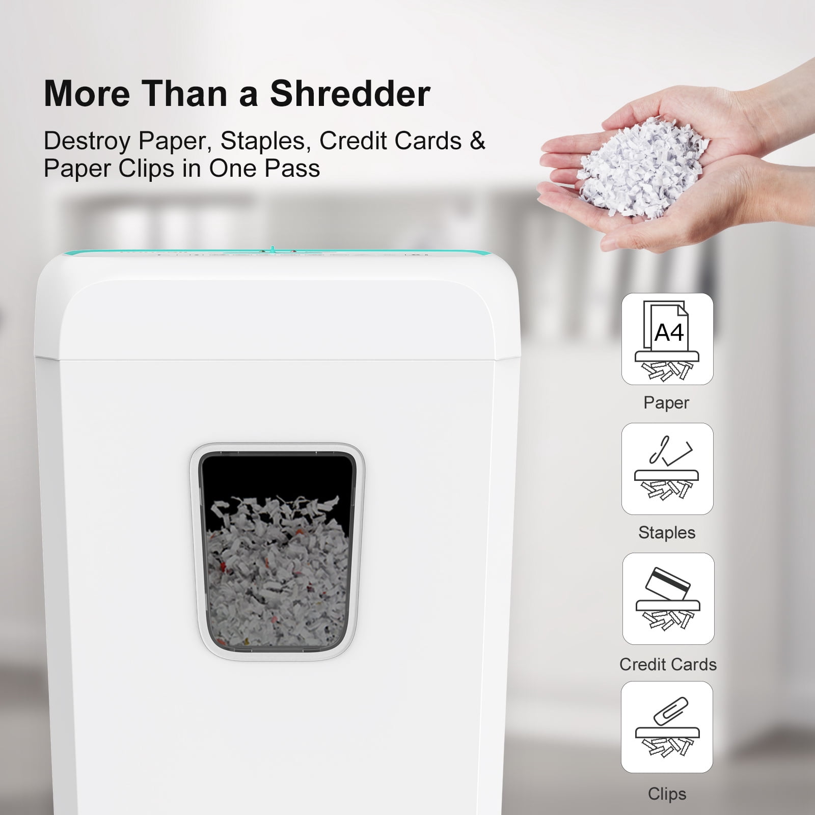 6-Sheet Cross-Cut for Staples, Clips, Documents Credit Card paper Shredder with 3.4 Gal Wastebasket & Portable Handle for Home&Office