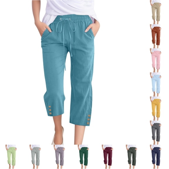 NinXxx Women's Wide Leg Pants with Pockets Lightweight High Waist Tie Knot Loose Trousers Sky Blue XL
