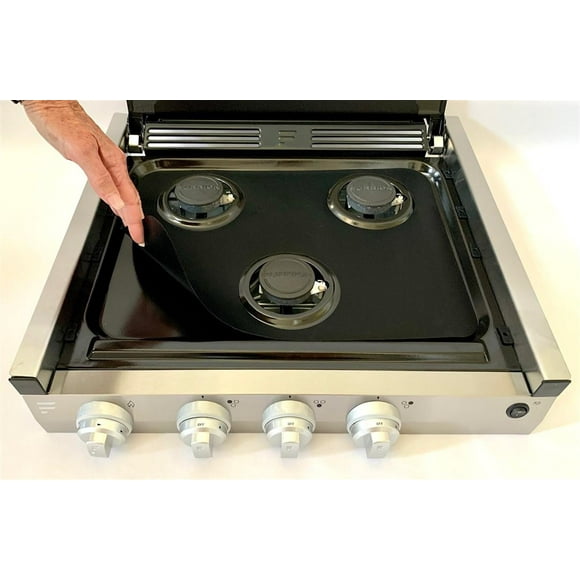 Enveloppe de Cuisinière, Protecteur de Dessus de Cuisinière et de Four SWRV600 pour Furrion/Magic Chef et Greystone, Cuisinière Triangulaire à 3 Brûleurs; Noir; Tissu en Fibre de Verre Enduit de Téflon Pré-Découpé; Résistant à la Chaleur jusqu'à 550 Degrés Fahrenheit