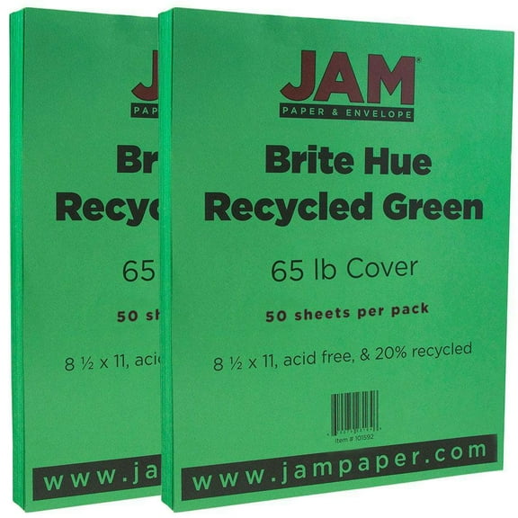 JAM Paper Solid Colors, 8 1/2 x 11, Holiday Green, 65lb, 100 per Pack