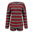 thumbnail image 4 of RMGVDSD Womens Striped Short Set 2 Piece Oversized Outfits Long Sleeve Sweater Top And Shorts Matching Sets Womens Short Summer Outfits, 4 of 6