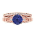 thumbnail image 2 of Clara Pucci 14K Rose Gold 2.095 Simulated Tanzanite Engraveable Engagement Ring + Wedding Band Set, 2 of 7