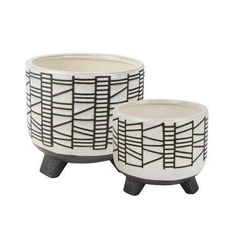 Sagebrook Home 0.75 in. Ceramic Geo Footed Planter  White - Set of 2