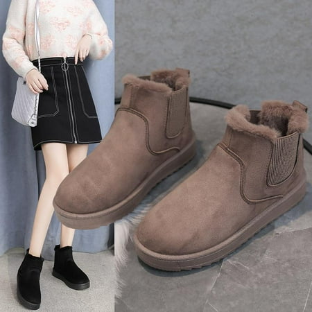

Women s plus size slip-on ankle boots thickened and fleece Chelsea warm cotton shoes brown 38