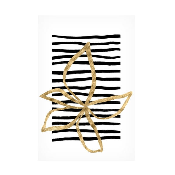 Trademark Fine Art uplusmestudio Golden Flower On Black Stripes Canvas Wall Art