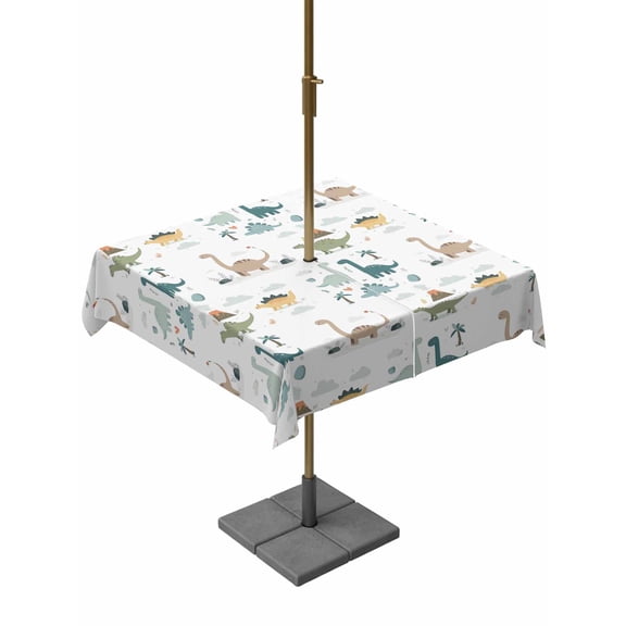 Outdoor Tablecloth with Umbrella Hole for Patio/Picnic/Party/Camping, Cartoon Animals Waterproof Table Cloth Square Cover Washable, Funny Dinosaur Tropical Plants Forest (60"x 60")