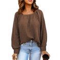 thumbnail image 2 of Blusa de manga larga con cuello cuadrado para mujer, suéter informal holgado a la moda con hombros caídos de Color puro, 2 of 6