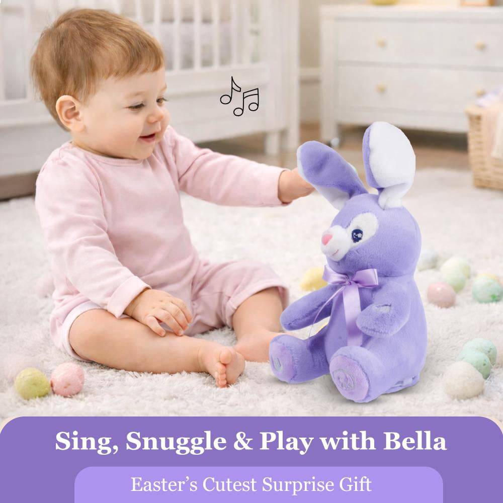 Bella Stuffed Bunny Toy - Animated Interactive Baby Bunny with Peek-a-Boo Feature and Singing Songs - Perfect Baby Plush Toy Gift for Ages 0-2, Purple (Set of 2, Purple) by Dimple
