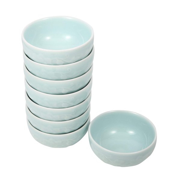 Celadon Bowl w/ Peony Pattern, Green Valley High-Quality Luxury Kitchen 4.5" Rice Bowl, Light Greenish Blue, Pack of 8