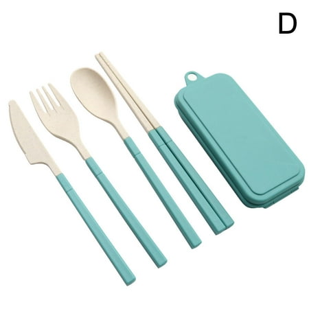 

Wheat Straw Spoon Fork Travel Dinnerware Set Tableware Cutlery Utensil Box SET G3T5