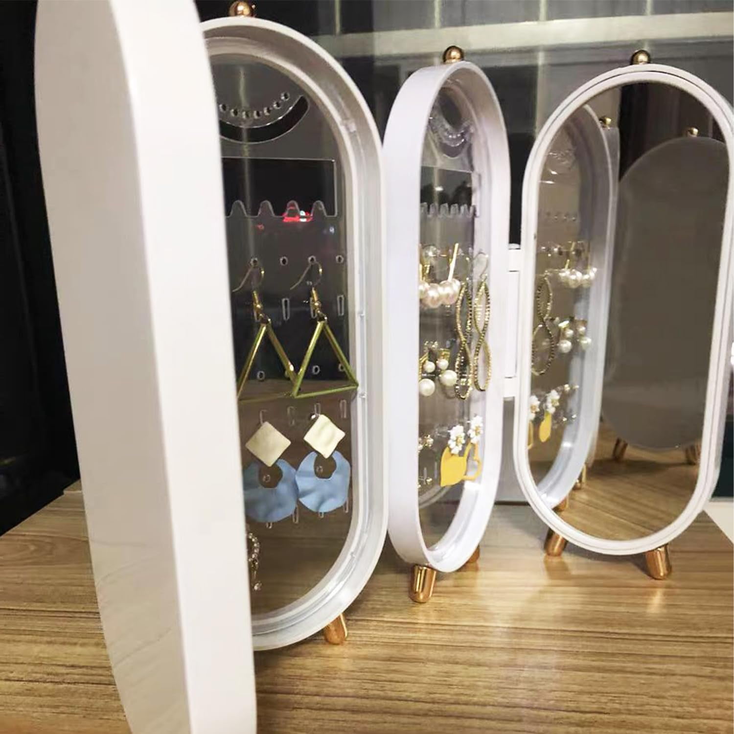 Earring Organizer Box, Jewelry Holder Organizer for Necklace Earrings Rings Bracelets,Large Jewelry Organizer With 4-Layer Dustproof 153 Stud Earrings Hanging Hole 21 Necklace Groove 3 "U" Groove