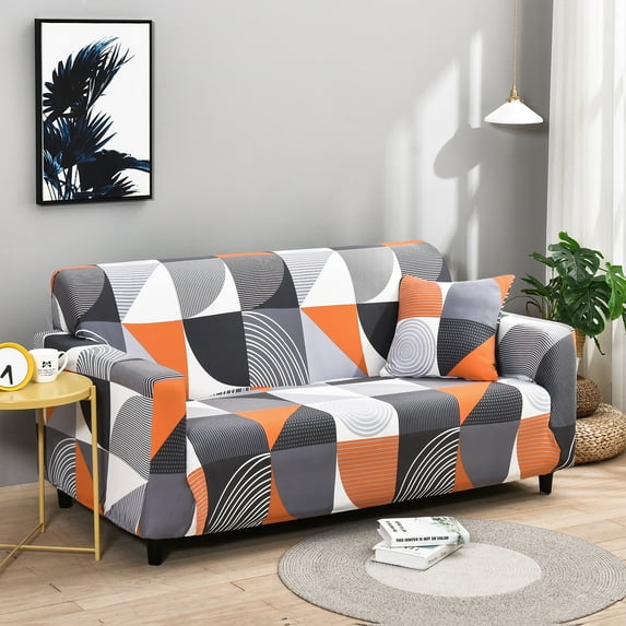 Shanna Stretch Sofa Slipcover Non Slip Couch Covers for 1 2 3 4 Seater and Sectional Couch, Sofa Furniture Protector(4 Seater,Orange Gray)