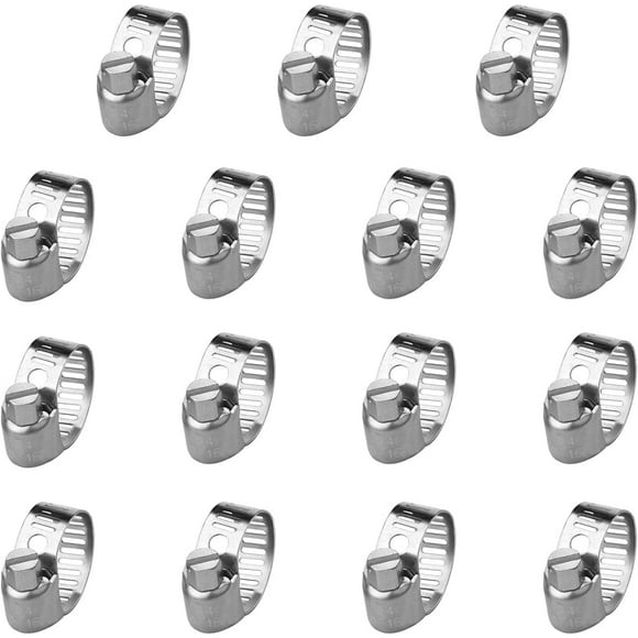 Hose Clamps Adjustable Stainless Steel Hose Clamps Worm Drive Hoses Hose Clamps, Pack of 15 (10-16mm)