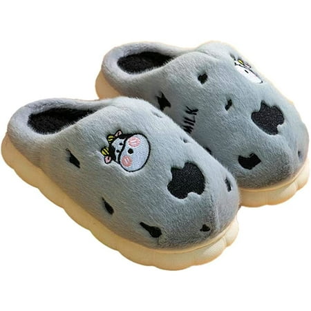 

PIKADINGNIS Cute Cow Print House Slippers for Women Men Soft Cozy Furry Fluffy Fur Wrap Heel Indoor Shoes