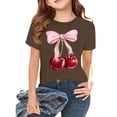 thumbnail image 2 of CPNG Girls Summer T-shirt Bow Cherry Print Loose Casual Stylish Crewneck Short Sleeve Cool Sports Top(Coffee,10-11 Years), 2 of 8