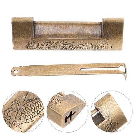 OUNONA Engraved Golden Copper Padlock Set for Home Decor Vintage Style Decorative Lock for Doors and Cabinets