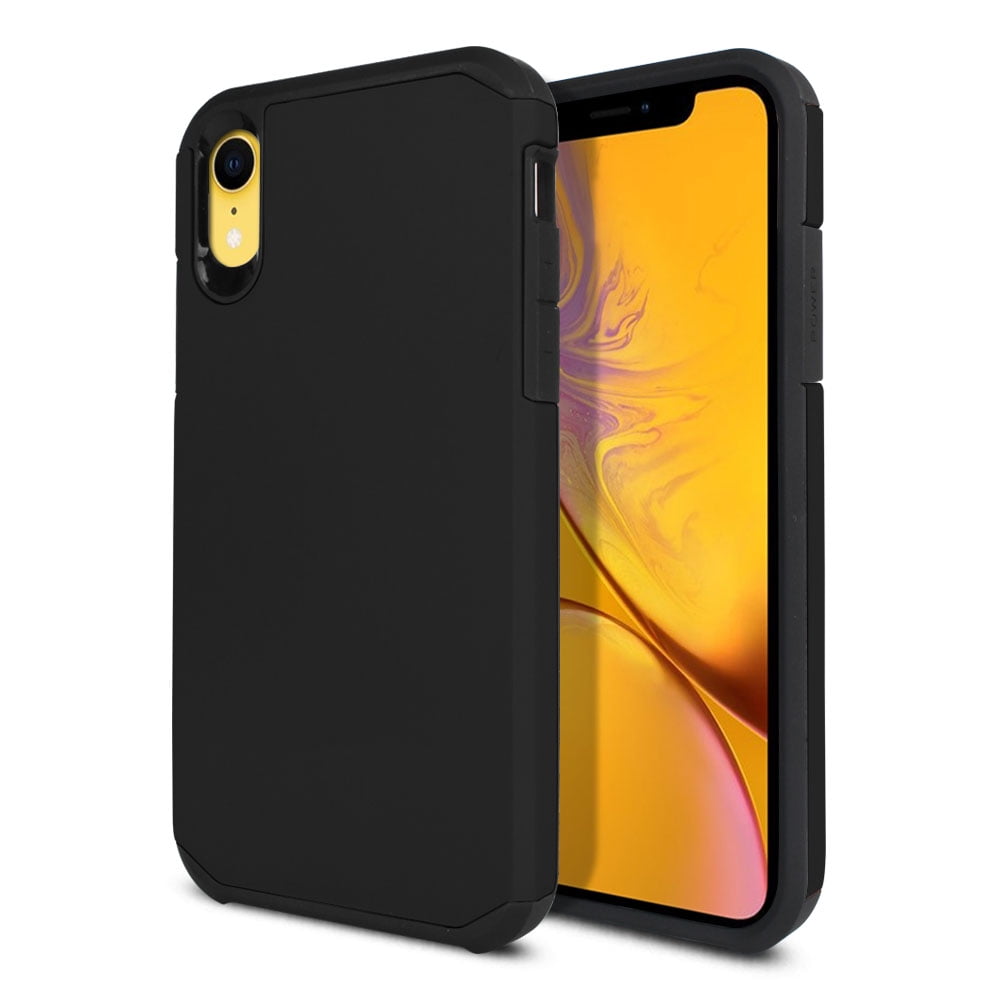 FINCIBO Hybrid Case Hard Plastic TPU Slim Back Cover for Apple iPhone XR 6.1", Black/Black