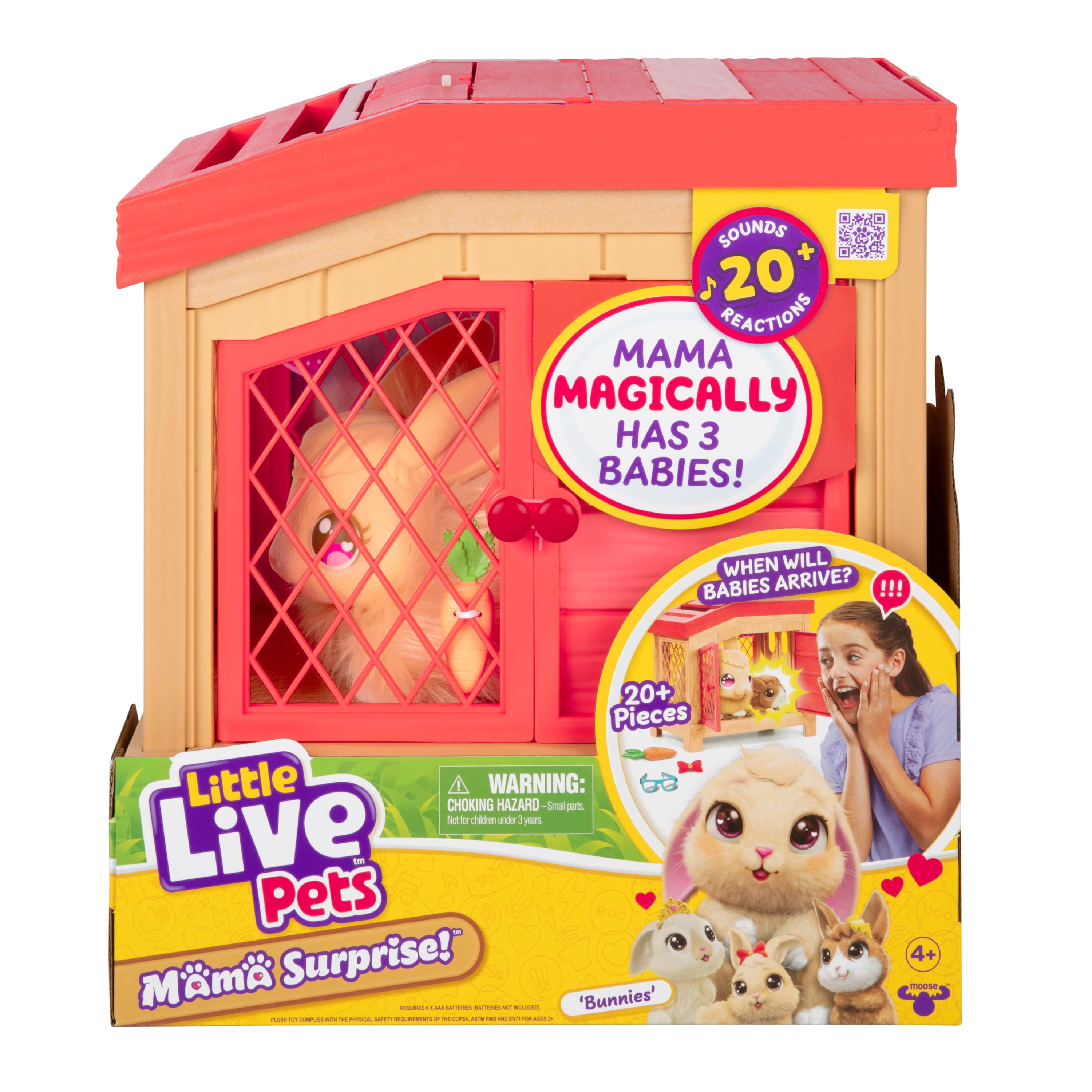 Little Live Pets Mama Surprise Bunny| Soft, Interactive Mama, 20+ Sounds & Reactions, Ages 4+