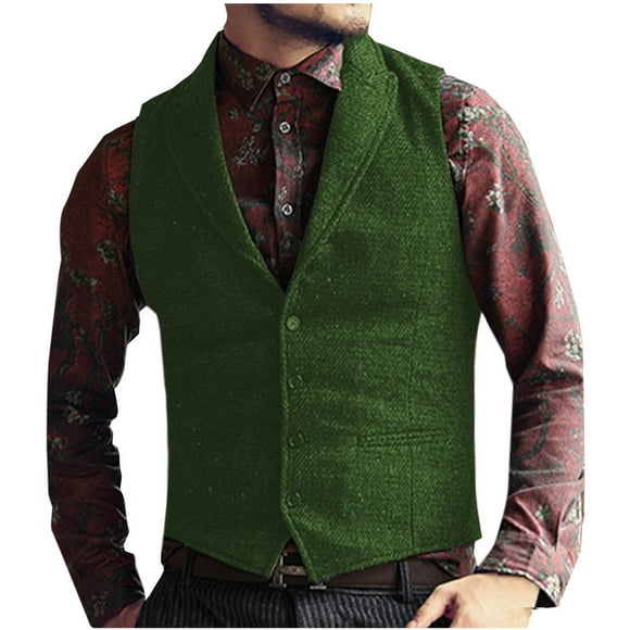 Men's Casual Vintage Waistcoat with Adjustable Belt and Pocket, 5-Button Closure Slim-Fit Vest for Formal and Daily Wear