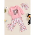 thumbnail image 5 of Miaouyo Toddler Girls Halloween 3PCS Sets Long Sleeve O Neck Tops Floral Letter Ghost Print Pants Headband Sets, 5 of 9