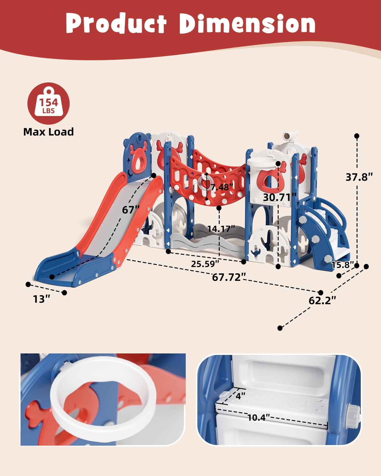 KORIMEFA 8 in 1 Toddler Slide, Kid Slide for Toddlers Age 1-3 with Ring Toss, Basketball Hoop, and Telescope, Indoor Outdoor Slide Toddler Playset Toddler Playground
