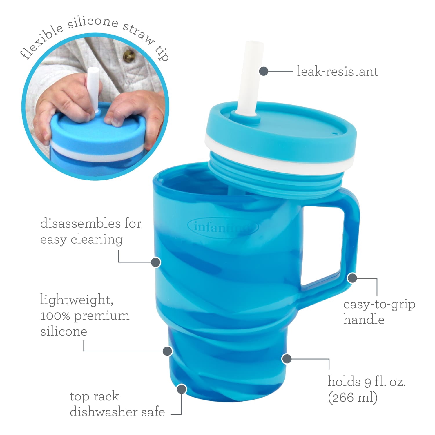 Infantino My 1st Tumbler, 9oz Training Cup with Toddler-Friendly Straw and Handle, Blueberry Swirl