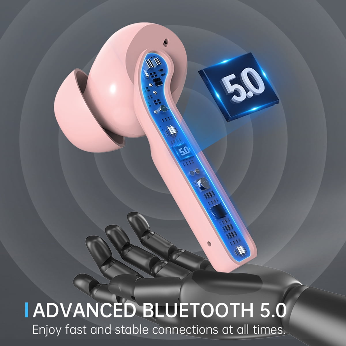 Wireless Earbuds, Bluetooth 5.0 in-Ear Headse with Hi-Fi Stereo, Touch Control True Wireless Headphones Built-in Mic, IPX7 Waterproof, 35 Hrs Playtime with Charging Case for iOS/Android Smart Phones