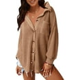 thumbnail image 7 of Womens Long Sleeve Button Down Shirts Waffle Knit Shacket Jacket Oversized Blouses Tops, 7 of 7