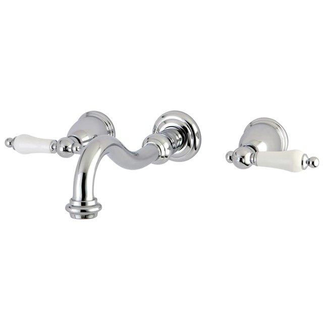 Kingston Brass KS3121PL 8-Inch Wall Mount Sink Faucet with Metal Lever Handle, Polished Chrome