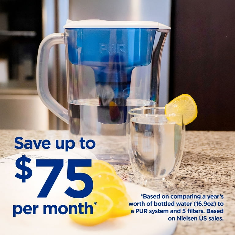 PUR 7 Cup Water Filter Pitcher, Blue, BPA Free, Dishwasher Safe