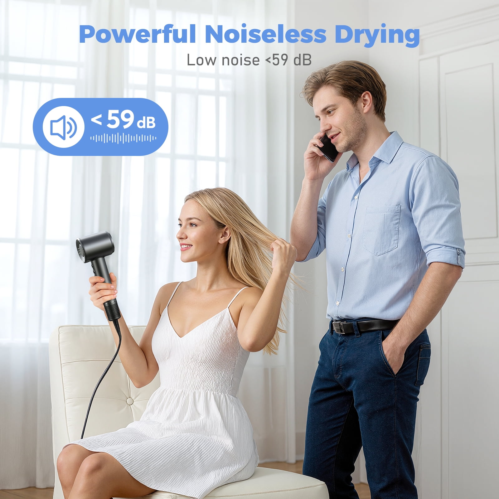 High Speed Hair Dryer-Bopcal Negative Ionic Blow Dryer for Hair Care,3 Speeds & 4 Temps,for Home, Travel and Gift Choice(Black)