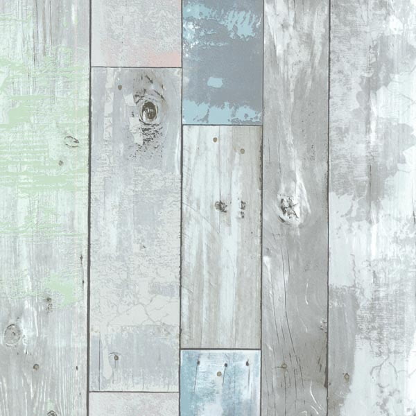 Dean Blue Distressed Wood Panel Wallpaper