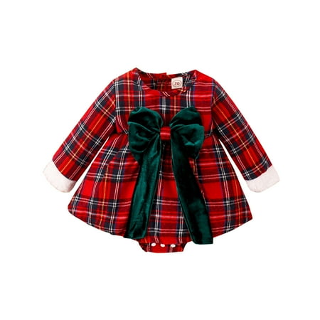

Xijirk Girls Chrismas Dress Plaid Skirt Dress Bodysuit Size 12-18 Months